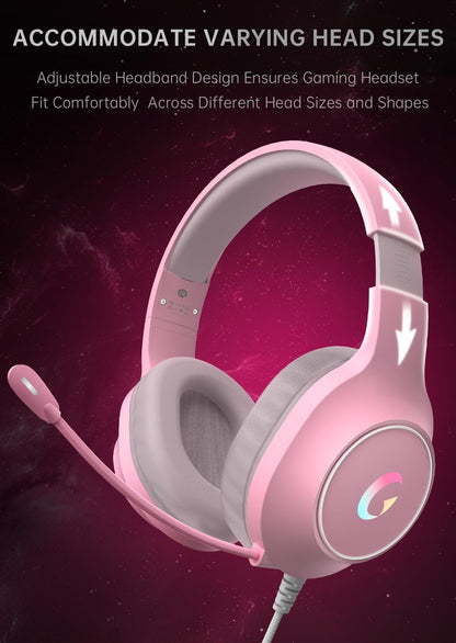 syndesmos CM7002 Gaming Headset for PS5, PS4, PC, Mac, Switch, Xbox Series, Surround Sound RGB Gaming Headphones with Noise Canceling Microphone, 50MM Dynamic Drivers, 3.5MM Audio Jack, Light Pink