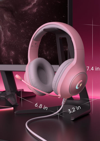 syndesmos CM7002 Gaming Headset for PS5, PS4, PC, Mac, Switch, Xbox Series, Surround Sound RGB Gaming Headphones with Noise Canceling Microphone, 50MM Dynamic Drivers, 3.5MM Audio Jack, Light Pink