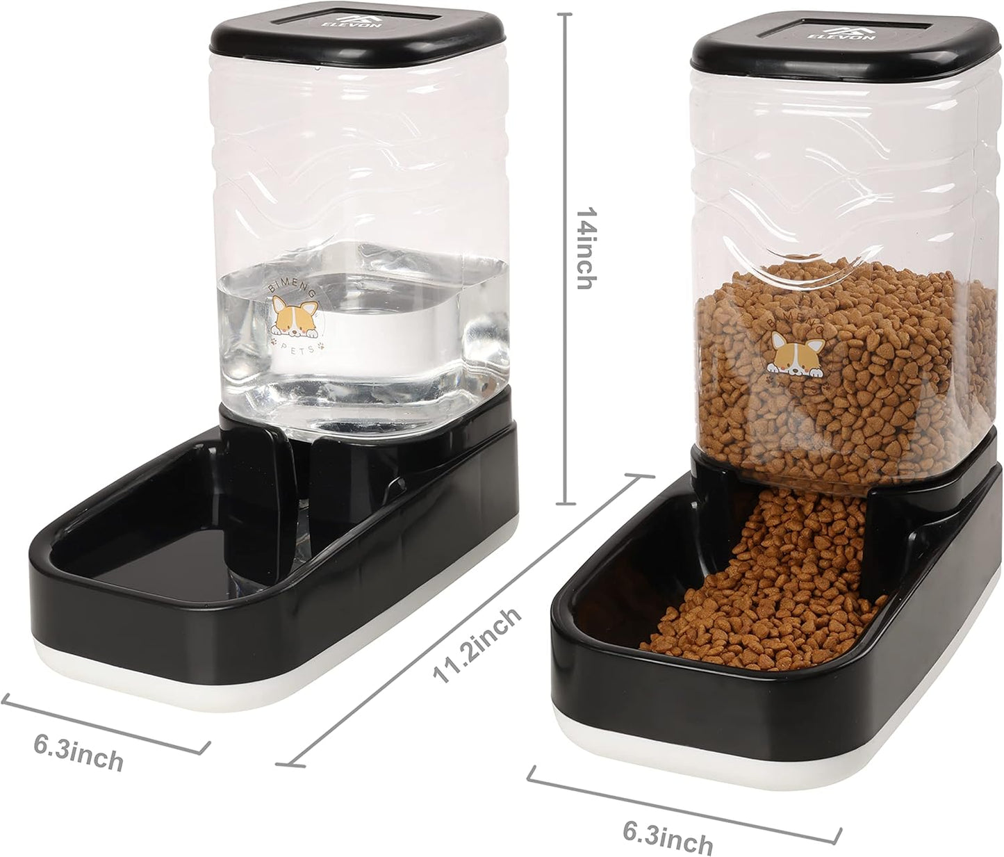 Elevon Automatic Cat Feeder, Gravity Food and Water Dispenser Bowl Set for Small Medium Dogs Animals, Pet Feeder Dispenser Storage Food, 3.8L Large Capacity, Black