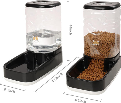 Elevon Automatic Cat Feeder, Gravity Food and Water Dispenser Bowl Set for Small Medium Dogs Animals, Pet Feeder Dispenser Storage Food, 3.8L Large Capacity, Black