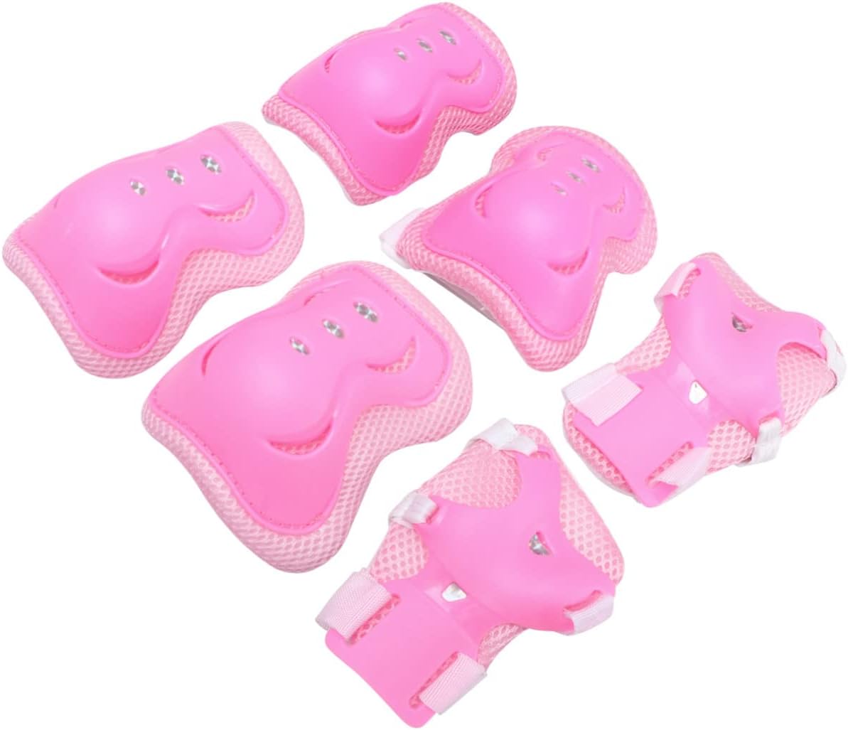 6-Piece Boys and Girls Protective Gear Set Adjustable Knee Pads Pads and Wrist Guards for Cycling and Skateboarding Lightweight Sturdy Pink
