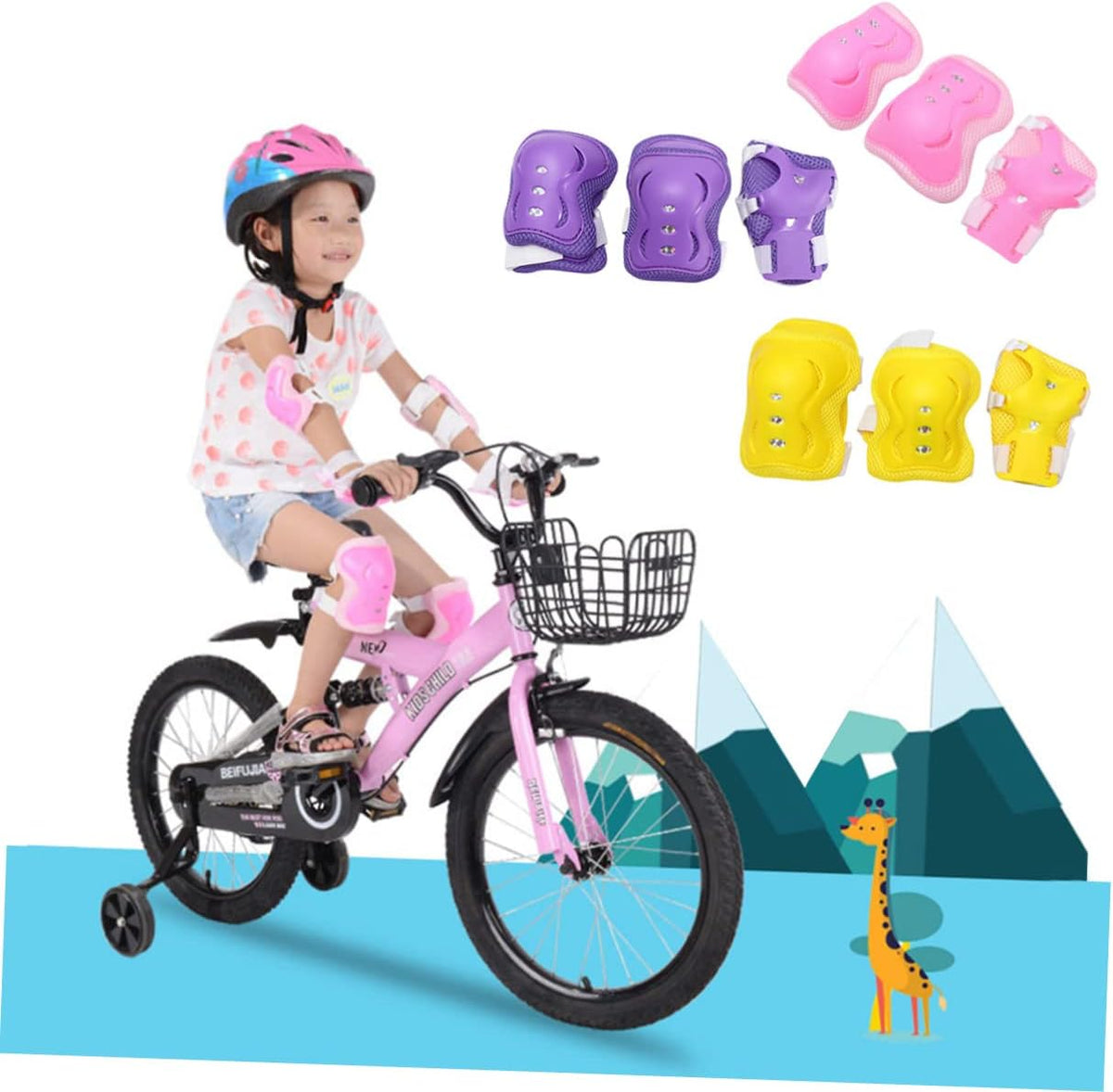 6-Piece Boys and Girls Protective Gear Set Adjustable Knee Pads Pads and Wrist Guards for Cycling and Skateboarding Lightweight Sturdy Pink