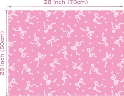 Pink Wrapping Paper Sheet - 8 Sheets Folded Flat Gift Wrap with Cute Bow, Pink Plaid, Stripes and Polka Dot, Gift Paper for Girl Baby Shower, Birthday, Wedding - 20 X 28 Inch Per Sheet