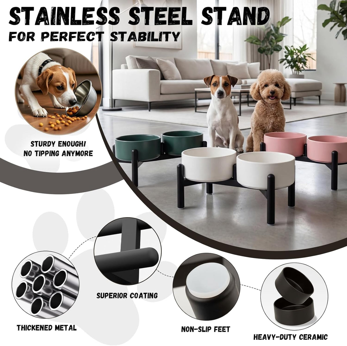 Raised Ceramic Dog Bowl Set with Stand, 3.5 Cups Elevated Dog Food Stand