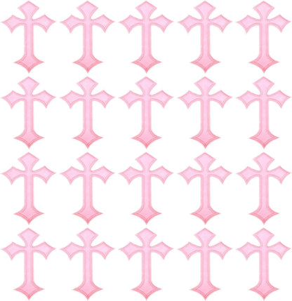 Cross Embroidered Patches,20 Pcs Cross Sew on Iron on Decorative Patches for Repair Decoration Clothing Hats Jackets Backpack, 4.1" Lx2.8 W, Pink