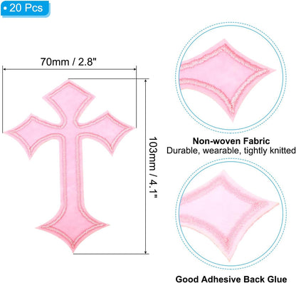 Cross Embroidered Patches,20 Pcs Cross Sew on Iron on Decorative Patches for Repair Decoration Clothing Hats Jackets Backpack, 4.1" Lx2.8 W, Pink