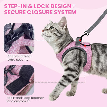 HEYWEAN Cat Harness and Leash - Ultra Light Escape Proof Kitten Collar Cat Walking Jacket with Running Cushioning Soft and Comfortable Suitable for Puppies Rabbits