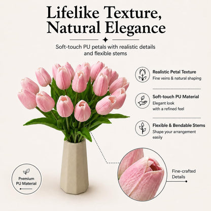 20pcs Artificial Peach Pink Tulips