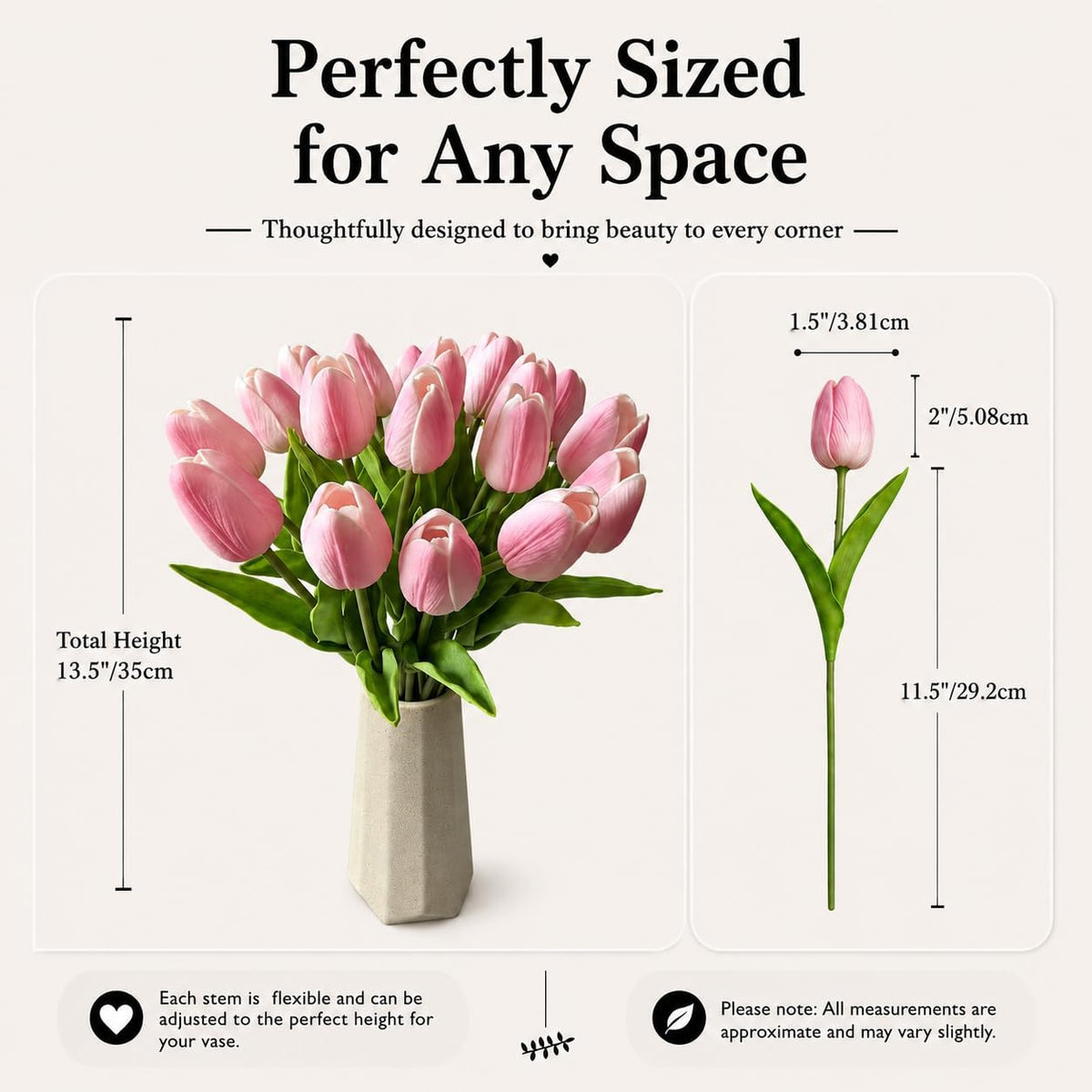 20pcs Artificial Peach Pink Tulips