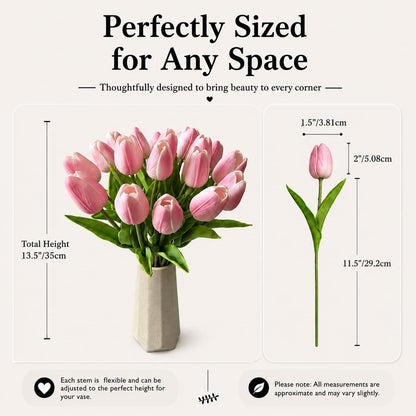 20pcs Artificial Peach Pink Tulips