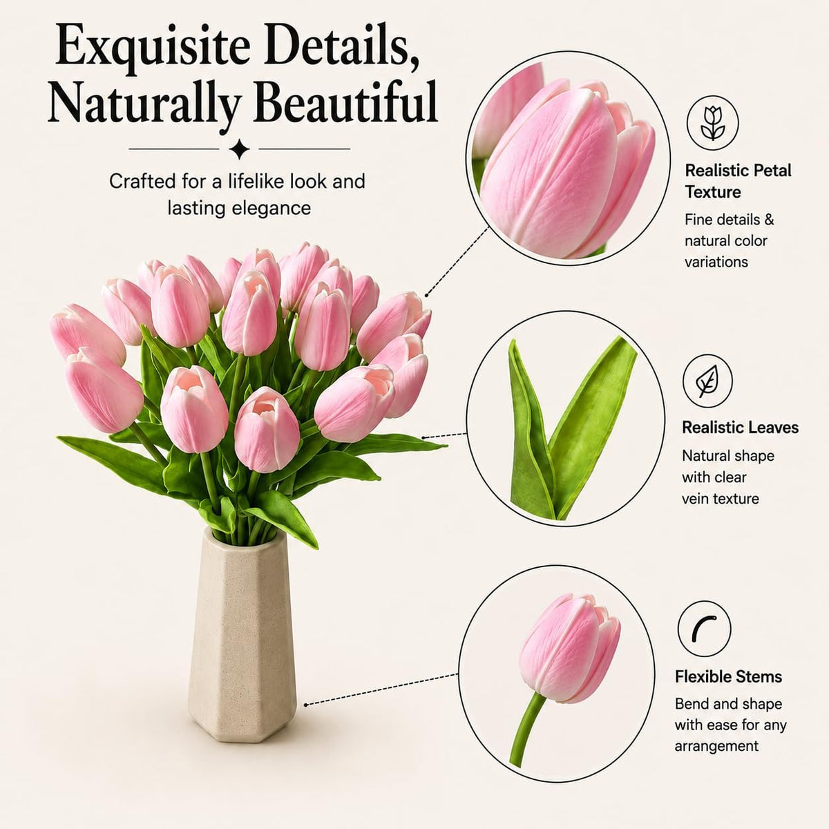 20pcs Artificial Peach Pink Tulips