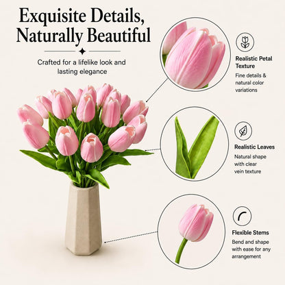 20pcs Artificial Peach Pink Tulips
