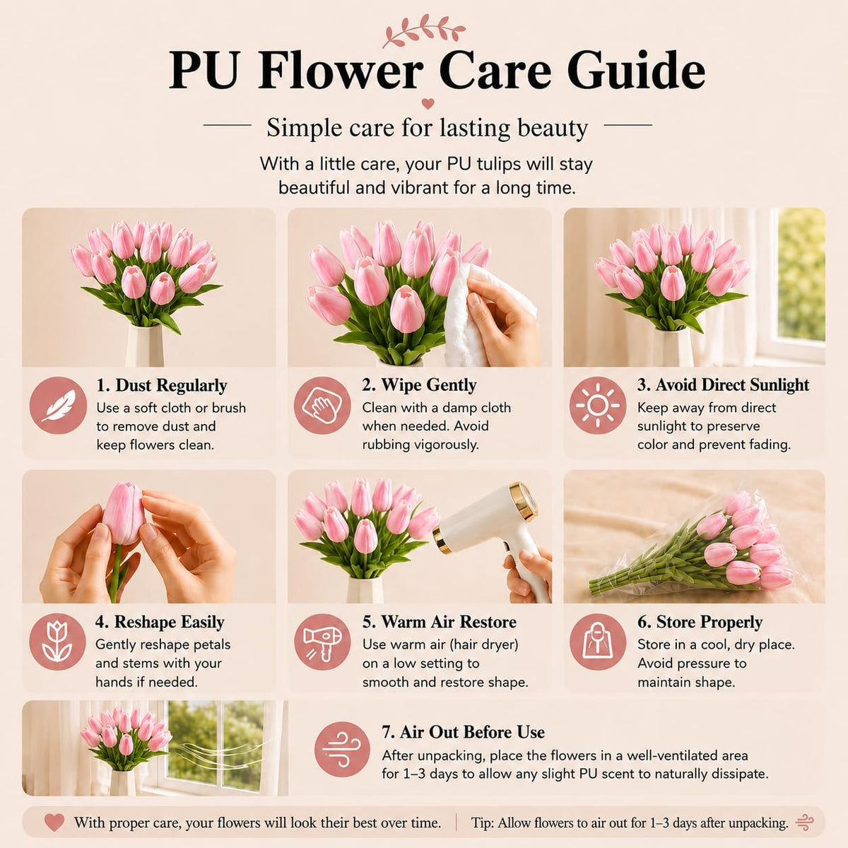 20pcs Artificial Peach Pink Tulips
