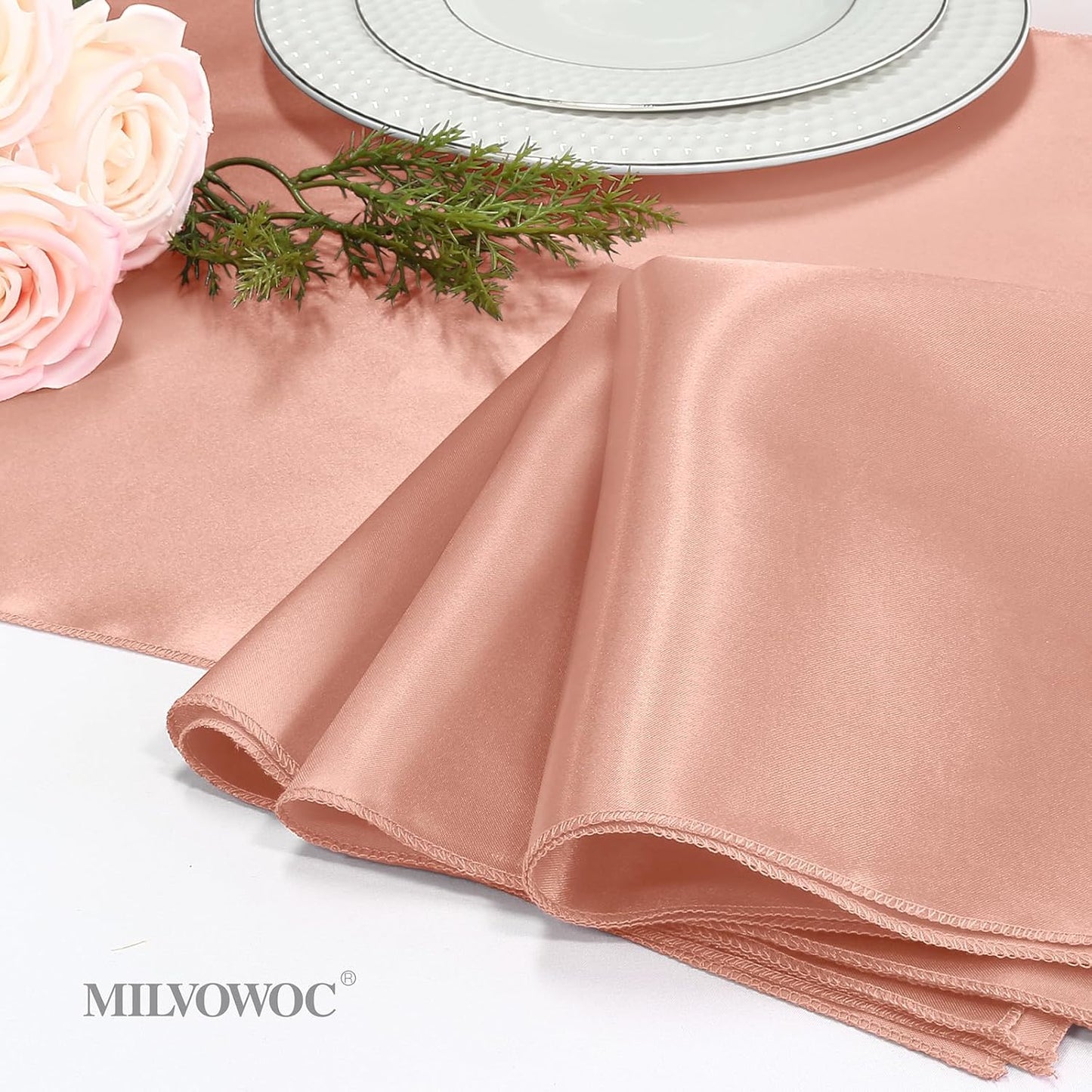MILVOWOC 12 Pack Square Rose Gold Satin Napkins - 20 x 20 Inch Soft Silk Dinner Napkins for Weddings, Restaurants, Parties
