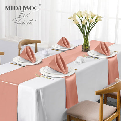 MILVOWOC 12 Pack Square Rose Gold Satin Napkins - 20 x 20 Inch Soft Silk Dinner Napkins for Weddings, Restaurants, Parties