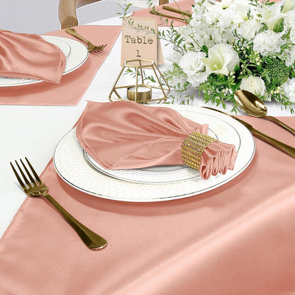 MILVOWOC 12 Pack Square Rose Gold Satin Napkins - 20 x 20 Inch Soft Silk Dinner Napkins for Weddings, Restaurants, Parties