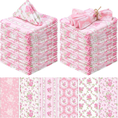 12 Pcs Pink Flowers Floral Cloth Napkins, 6 Patterns