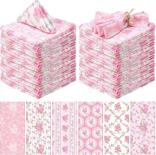 12 Pcs Pink Flowers Floral Cloth Napkins, 6 Patterns