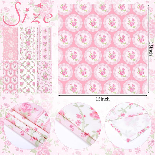 12 Pcs Pink Flowers Floral Cloth Napkins, 6 Patterns
