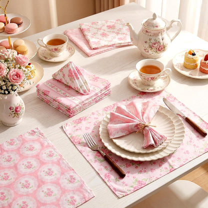 12 Pcs Pink Flowers Floral Cloth Napkins, 6 Patterns