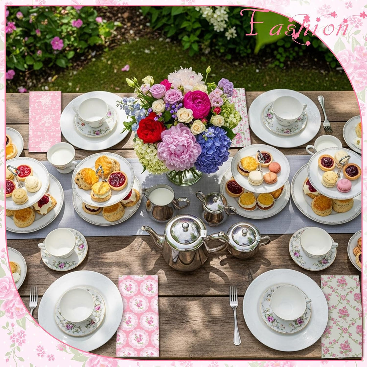 12 Pcs Pink Flowers Floral Cloth Napkins, 6 Patterns