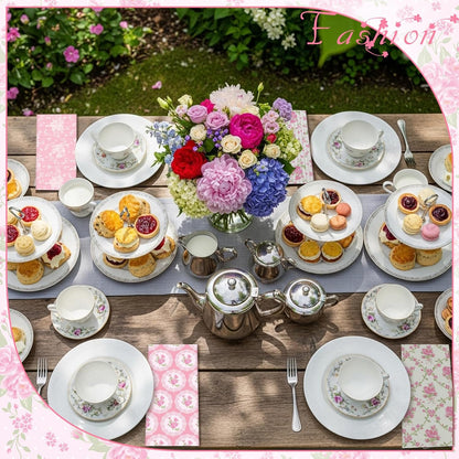 12 Pcs Pink Flowers Floral Cloth Napkins, 6 Patterns