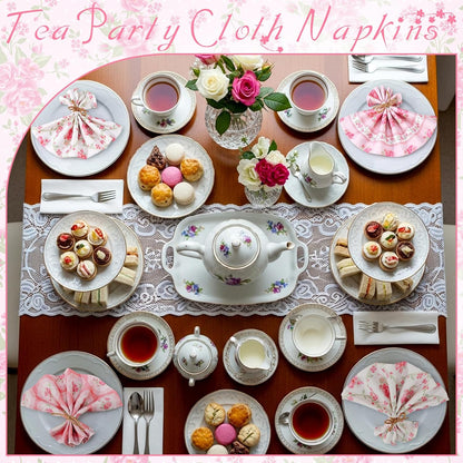 12 Pcs Pink Flowers Floral Cloth Napkins, 6 Patterns