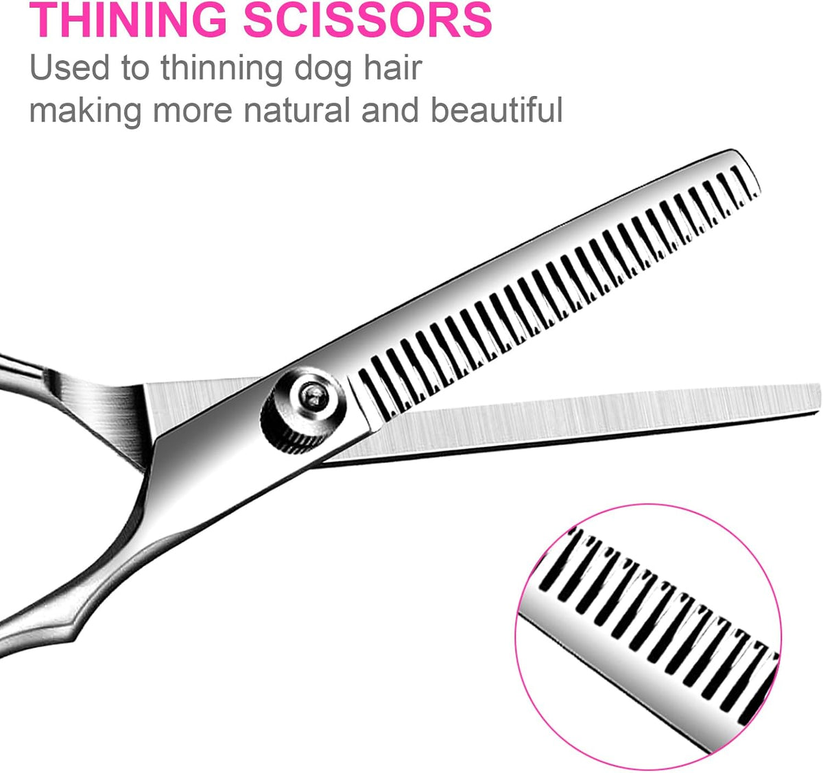 Dog Grooming Kit, Professional Stainless Steel Dog Grooming Scissors with Curved Shears, Pink Finger Rings - 4 Piece Sharp Durable Pet Shears for Dogs Cats At Home Salon-Quality Grooming