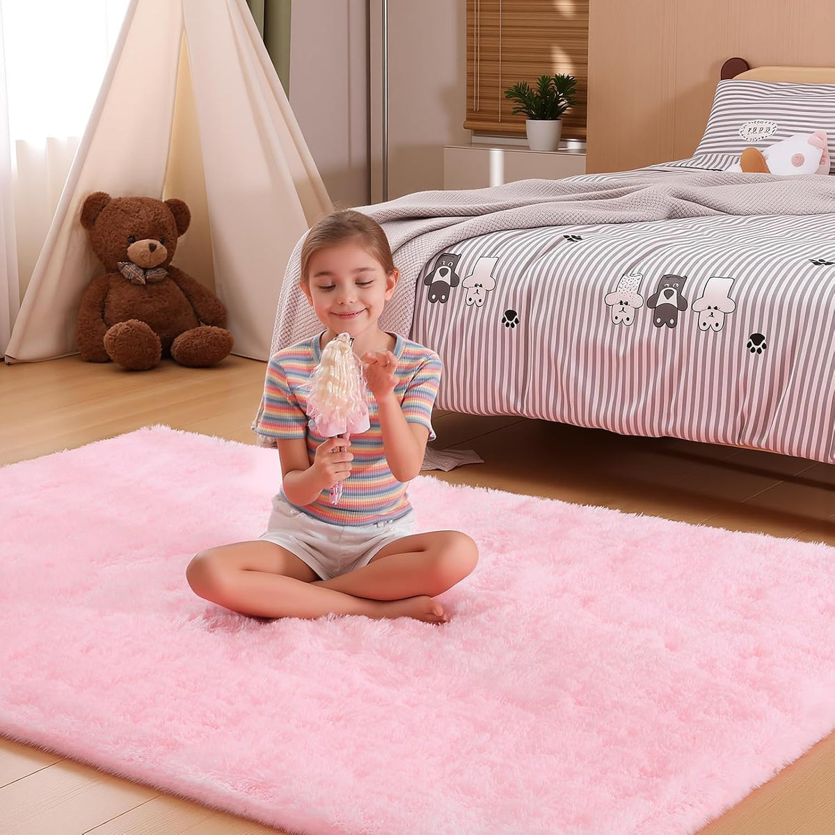 Pink Rugs for Bedroom, 4x6 Fluffy Small Area Rugs for Living Room