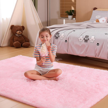Pink Rugs for Bedroom, 4x6 Fluffy Small Area Rugs for Living Room