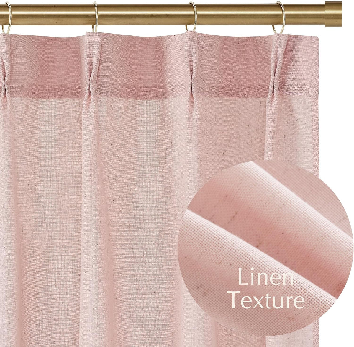 Light Pink Pinch Pleated Linen Kitchen Window Curtains