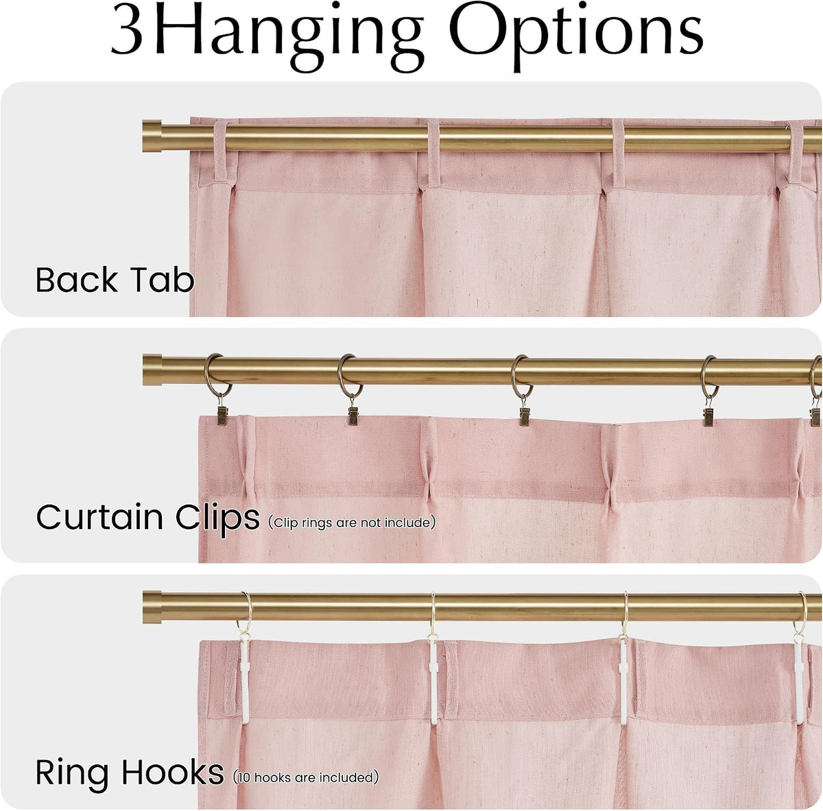 Light Pink Pinch Pleated Linen Kitchen Window Curtains