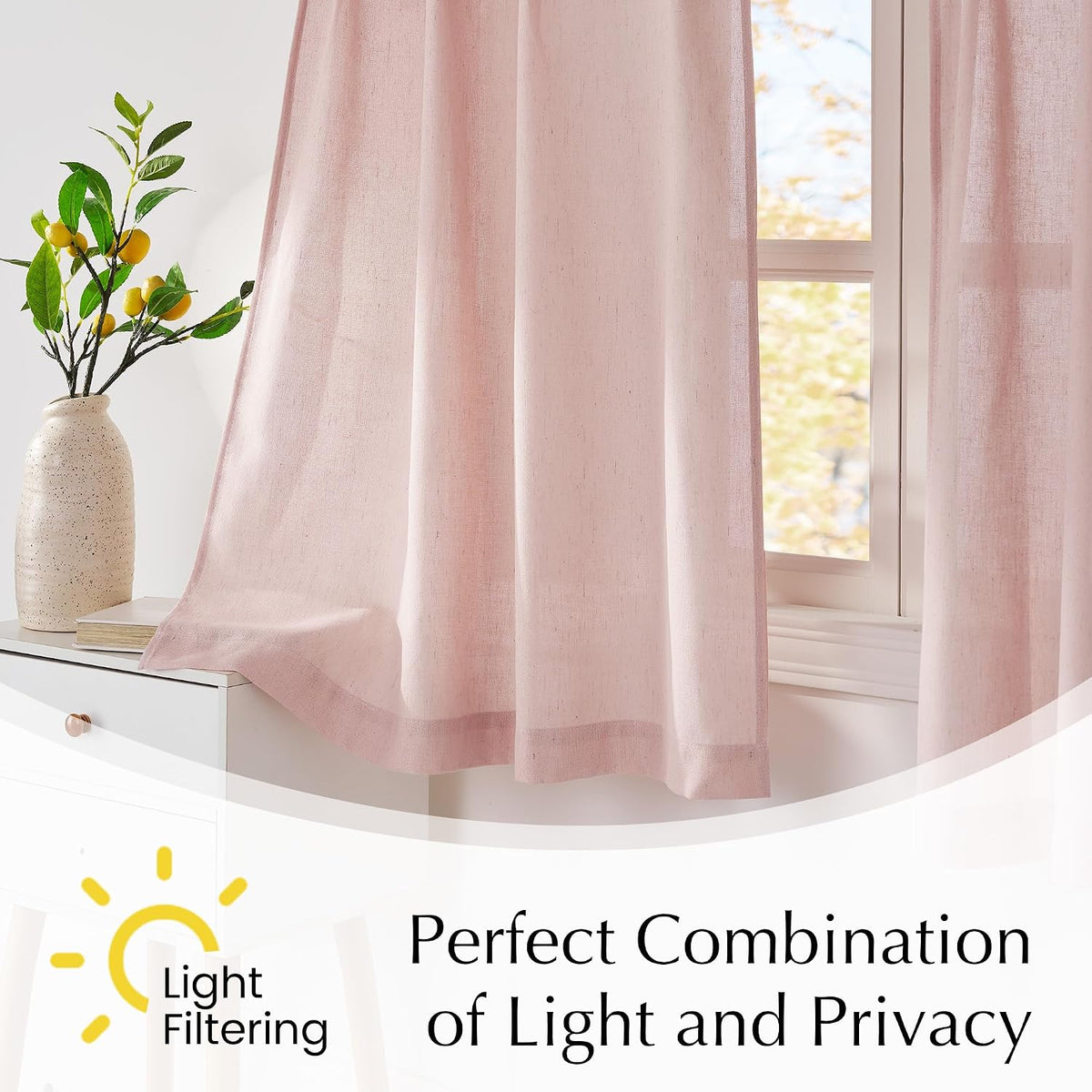 Light Pink Pinch Pleated Linen Kitchen Window Curtains