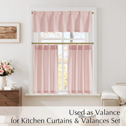 Light Pink Pinch Pleated Linen Kitchen Window Curtains