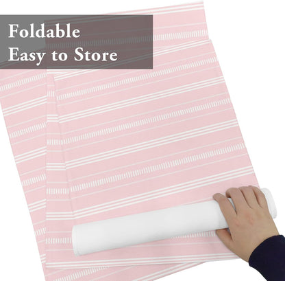 Boho Pink Placemats Set of 6, Cotton Linen Fabric Place Mats, Minimalist Farmhouse Striped Washable Decorative Table Mats Protector for Home Kitchen Dining Wedding Party Coffee Tables
