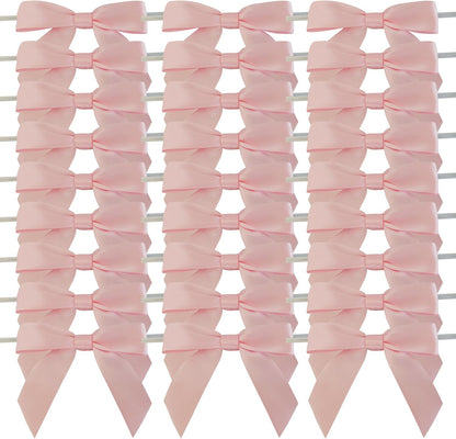 50pcs 3-1/2" Light Pink Satin Ribbon Bows with Twist Ties for Gift Wrapping Packing Wedding Big Ribbon Bows for Accessories Decoration (Lt.Pink)