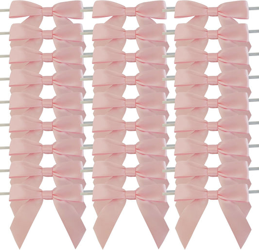 50pcs 3-1/2" Light Pink Satin Ribbon Bows with Twist Ties for Gift Wrapping Packing Wedding Big Ribbon Bows for Accessories Decoration (Lt.Pink)