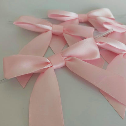 50pcs 3-1/2" Light Pink Satin Ribbon Bows with Twist Ties for Gift Wrapping Packing Wedding Big Ribbon Bows for Accessories Decoration (Lt.Pink)