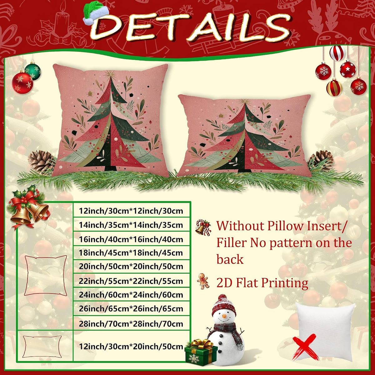 Christmas Tree Throw Pillow Covers, Festive Modern Leaves Stars Xmas Peach Soft Velvet Washable Cover Decorative Pillows for Living Room Bedroom Loft Office Car Decor 16x16 Inch
