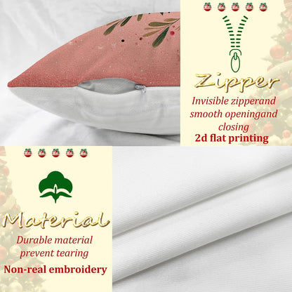 Christmas Tree Throw Pillow Covers, Festive Modern Leaves Stars Xmas Peach Soft Velvet Washable Cover Decorative Pillows for Living Room Bedroom Loft Office Car Decor 16x16 Inch