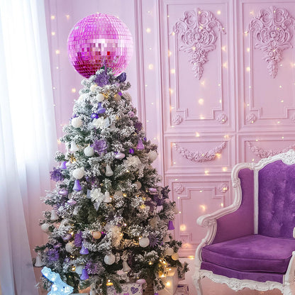 8'' Pink Disco Ball Christmas Tree Topper Disco Mirror Ball Xmas Tree Topper 3D Hollow Pink Disco Ball Decor Disco Ball Ornament for 70s Disco Holiday Wedding Birthday Party Decorations