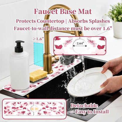 3 PCS Stone Dish Drying Mat for Kitchen Counter, Quick Dry Foldable Stone Dishes Mats, Water Absorbing Diatomaceous Earth Drying Organizer for Dishes Bottles, Cups and Tableware (Pink)