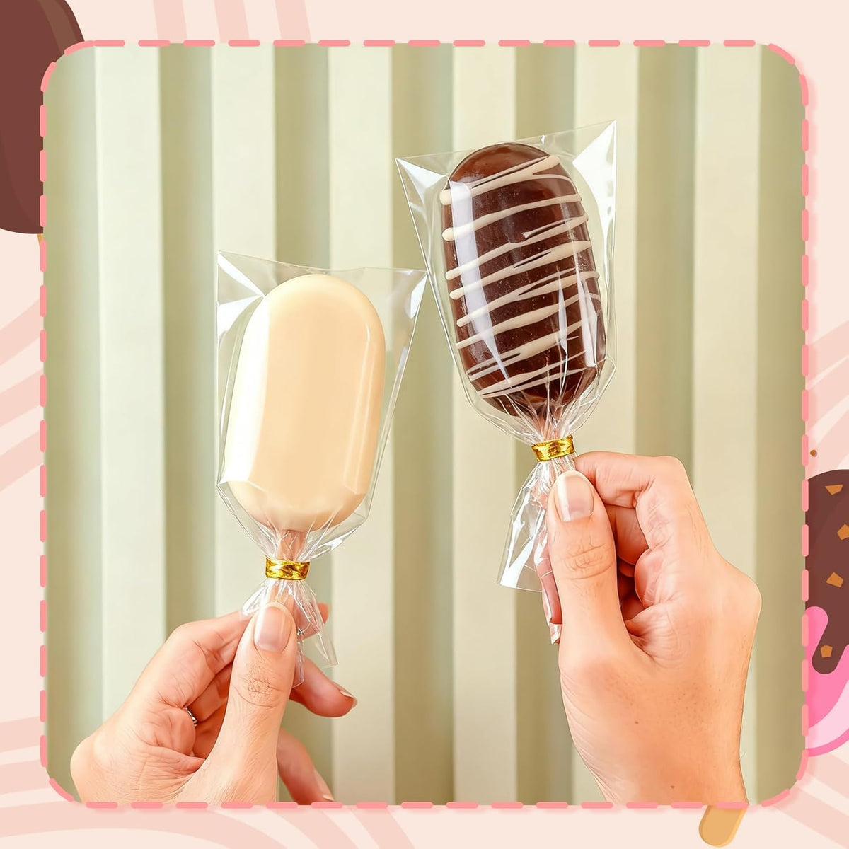 3 Inch Cakesicle Cutter and Cake Pop Mold Set with 8.7in Tray, 100 Wooden Sticks & 100 Bags, Silicone Cakesicle Mold for Homemade Cake Pops, Baking, Birthdays and Party Desserts (Pink)