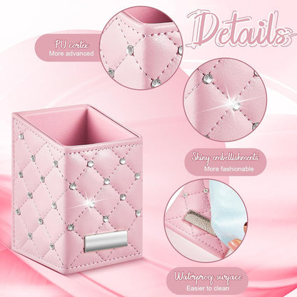 2 Pack Makeup Brush Holder, Pink Pen Pencil Holder, Desk Organizer Cups