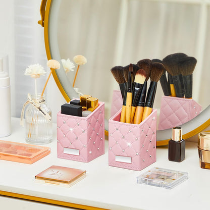 2 Pack Makeup Brush Holder, Pink Pen Pencil Holder, Desk Organizer Cups