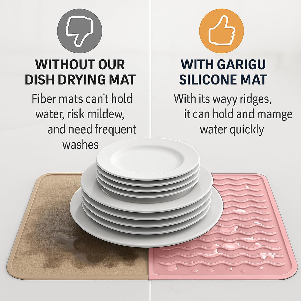 Silicone Dish Drying Mat 16 x 12 Inch, Non-Slip Heat Resistant Food-Grade Silicone Dish Pad, Easy Clean Multipurpose Sink Mat & Counter Protector, Pink Rose