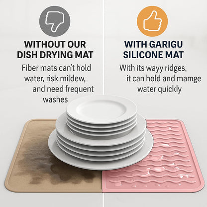 Silicone Dish Drying Mat 16 x 12 Inch, Non-Slip Heat Resistant Food-Grade Silicone Dish Pad, Easy Clean Multipurpose Sink Mat & Counter Protector, Pink Rose