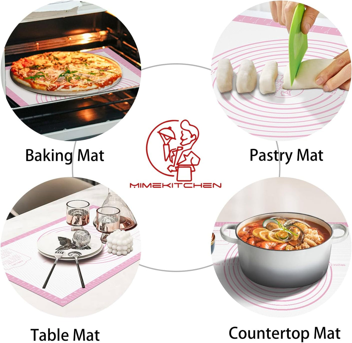 Non-stick Silicone Pastry Mat, Silicone Baking Mat with Measurements, Kitchen Counter Mat, Dough Rolling Mat, Oven Liner, Fondant Mat, Pie Crust Mat Silicone Bread Mat