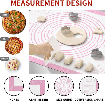 Non-stick Silicone Pastry Mat, Silicone Baking Mat with Measurements, Kitchen Counter Mat, Dough Rolling Mat, Oven Liner, Fondant Mat, Pie Crust Mat Silicone Bread Mat