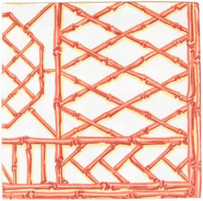 Caspari Bamboo Screen Coral Paper Linen Cocktail Napkins - 15 Per Package